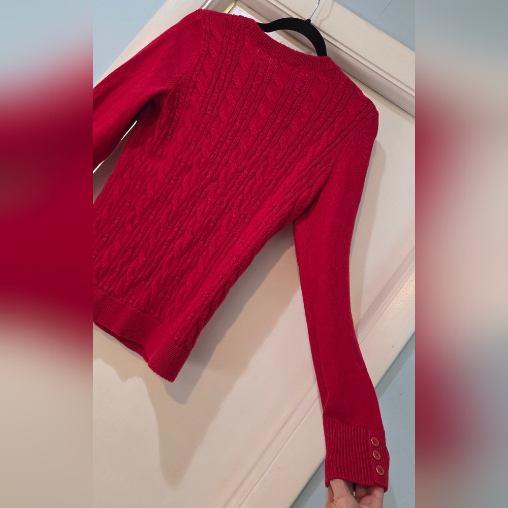 Women's Talbots Red Cable Knit Crewneck Sweater, Size S - Picture 13 of 15